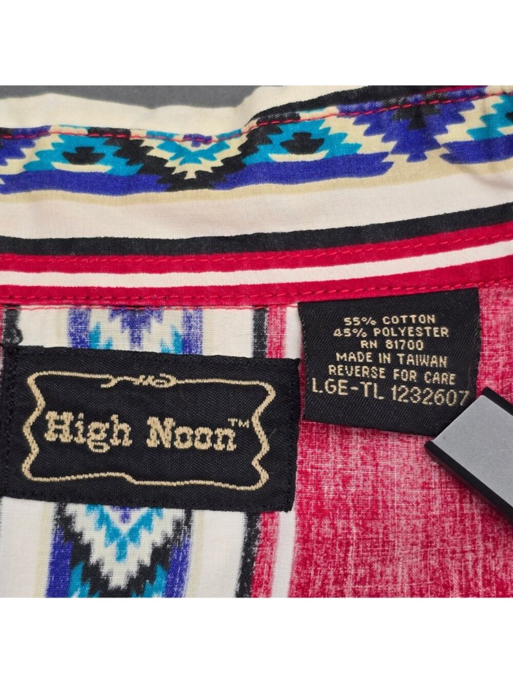 VTG High Noon Western Pearl Snap Shirt Large Tall Blue Navajo Print Southwestern - Picture 14 of 16